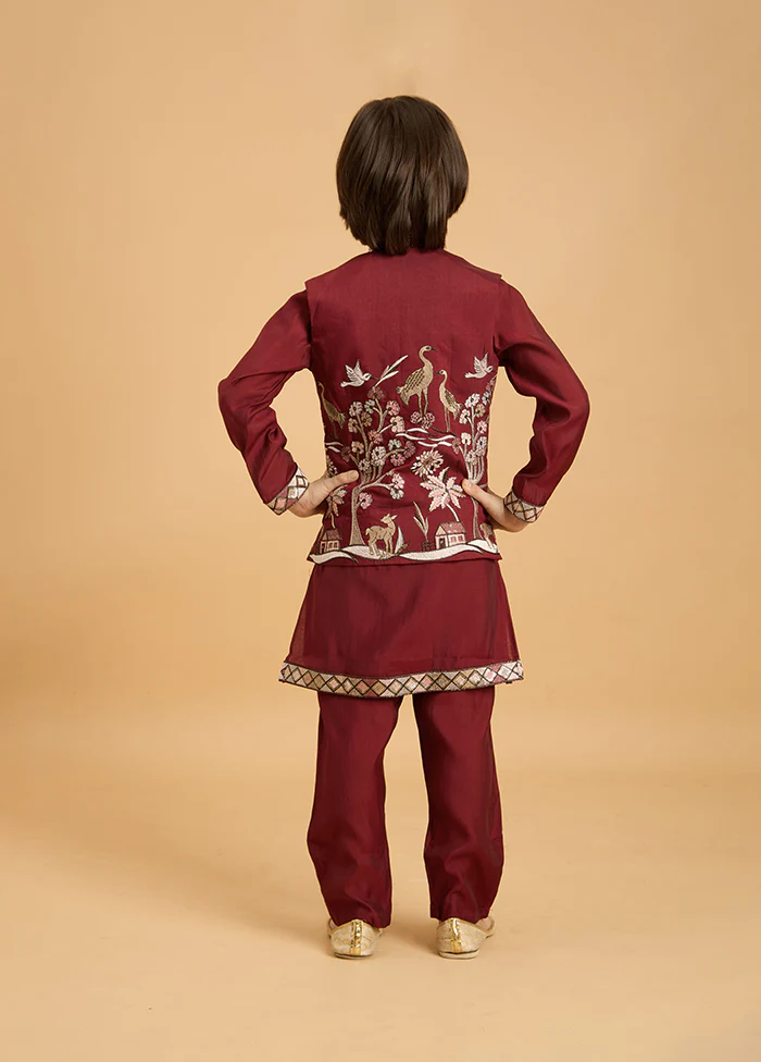 Maroon Viscose Kurta & Pajama Set - Image 3