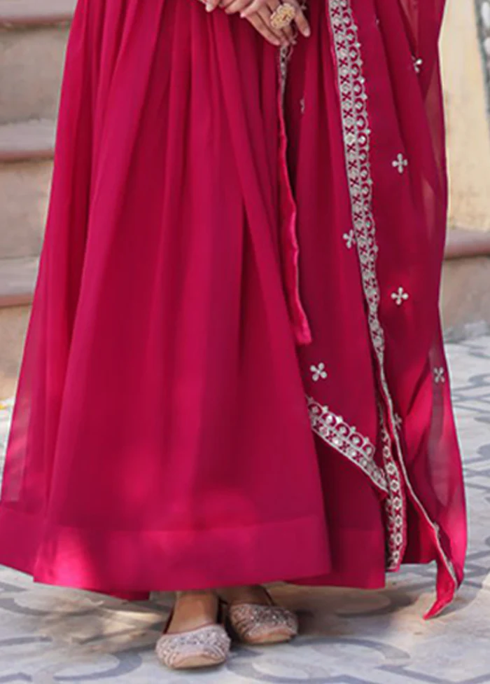 Maroon Woven Work Silk Gown With Dupatta - Image 3