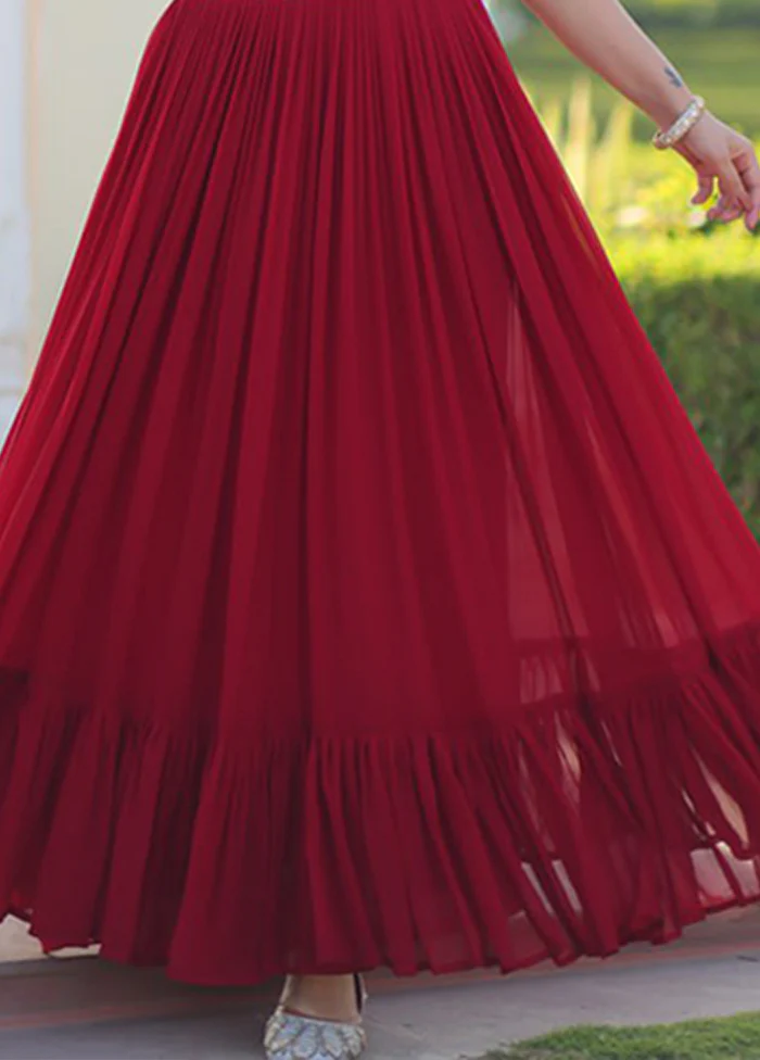 Maroon Woven Work Silk Gown - Image 3