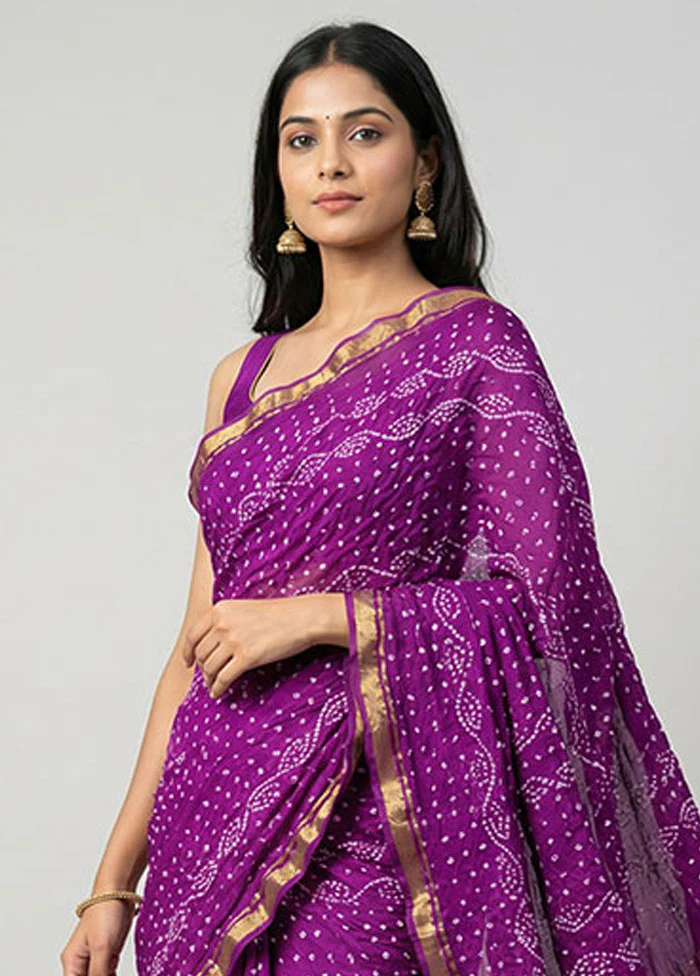 Multicolor Bandhej Silk Saree With Blouse Piece - Image 2
