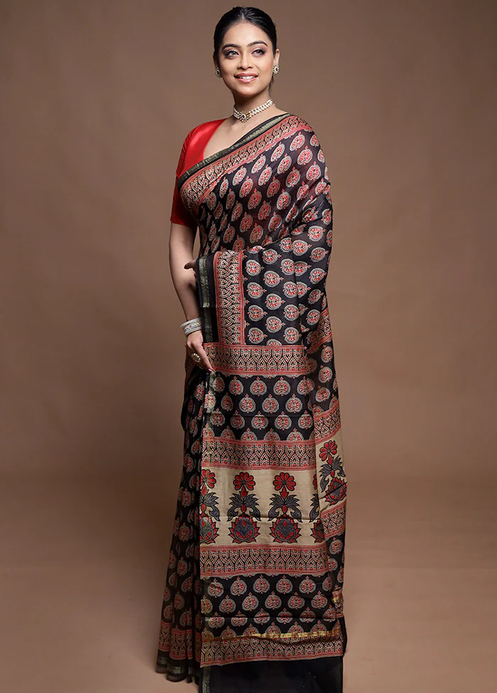 Multicolor Chanderi Cotton Saree With Blouse Piece - Image 4