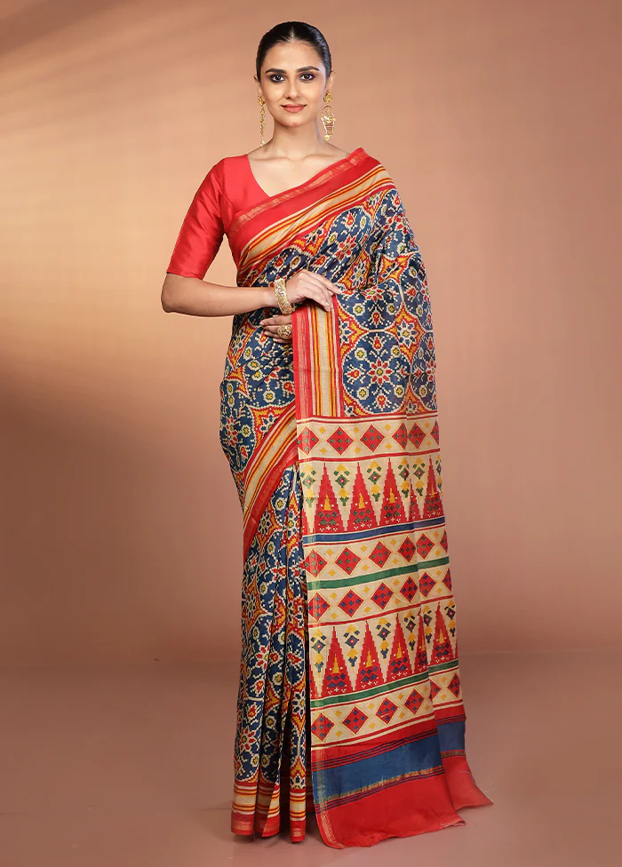 Multicolor Chanderi Silk Saree With Blouse Piece - Image 2