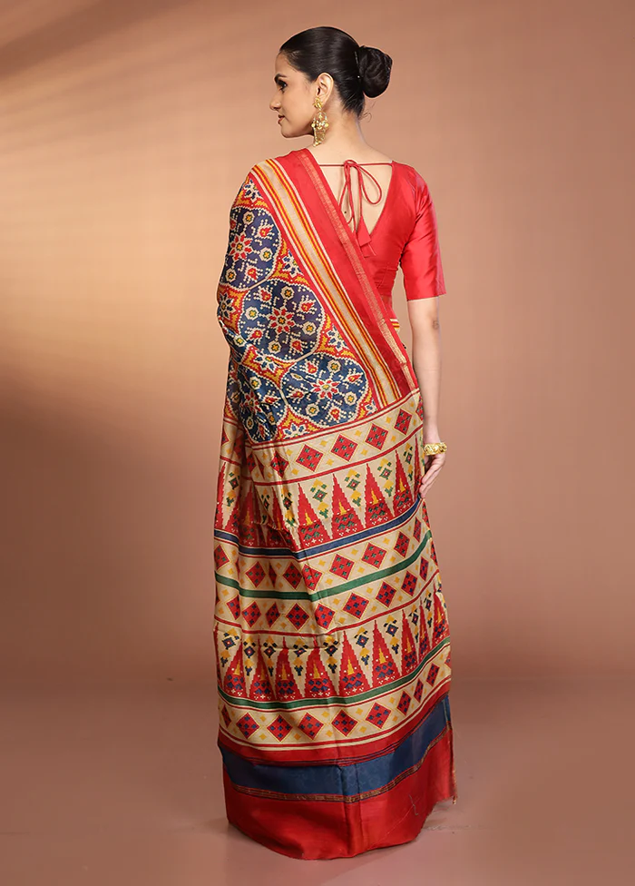 Multicolor Chanderi Silk Saree With Blouse Piece - Image 3
