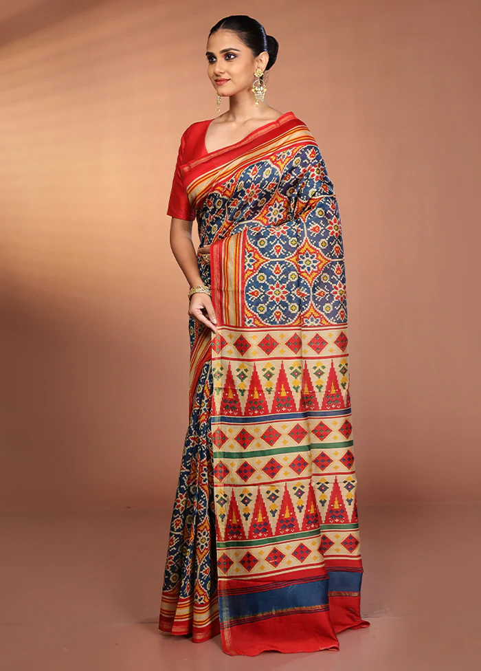 Multicolor Chanderi Silk Saree With Blouse Piece - Image 4