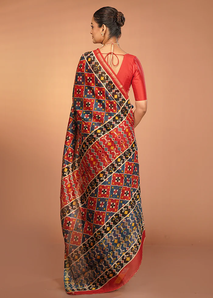 Multicolor Chanderi Silk Saree With Blouse Piece - Image 3