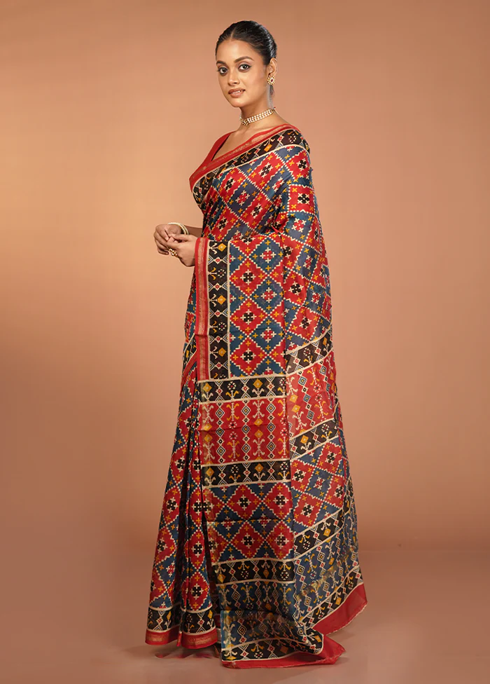 Multicolor Chanderi Silk Saree With Blouse Piece - Image 4