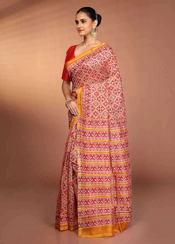Multicolor Chanderi Silk Saree With Blouse Piece - Image 4