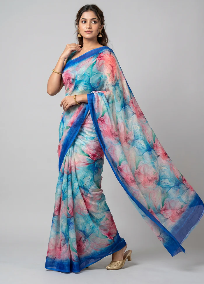 Multicolor Chiffon Silk Saree With Blouse Piece