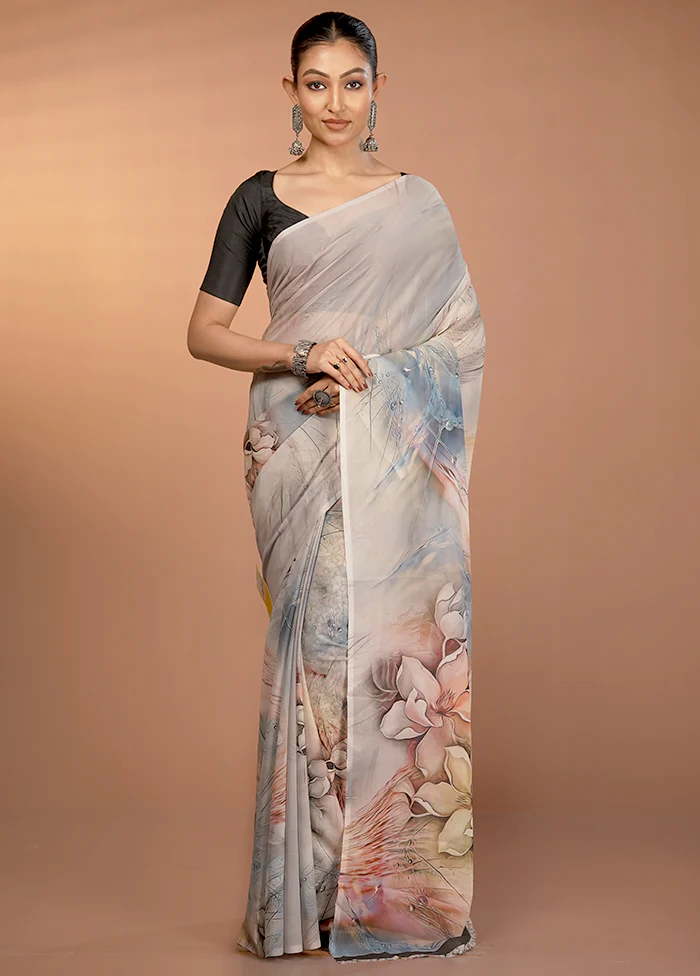 Multicolor Chiffon Silk Saree With Blouse Piece - Image 2