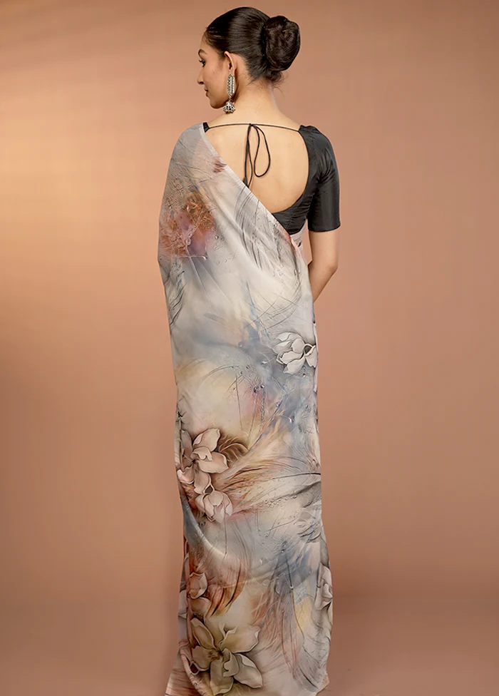 Multicolor Chiffon Silk Saree With Blouse Piece - Image 3