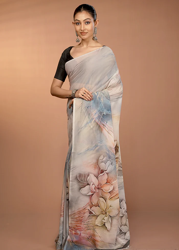 Multicolor Chiffon Silk Saree With Blouse Piece - Image 4