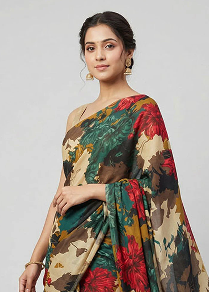 Multicolor Chiffon Silk Saree With Blouse Piece - Image 2