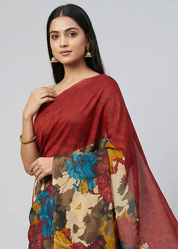 Multicolor Chiffon Silk Saree With Blouse Piece - Image 2