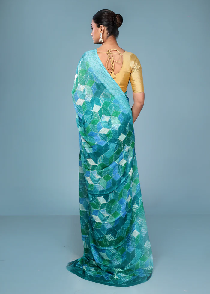 Multicolor Chiffon Silk Saree With Blouse Piece - Image 3