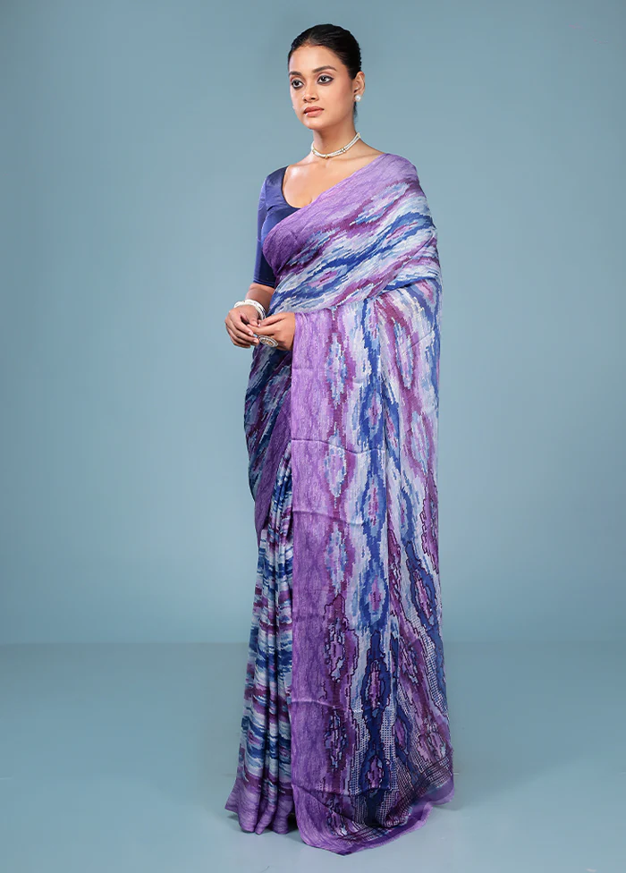 Multicolor Chiffon Silk Saree With Blouse Piece - Image 4