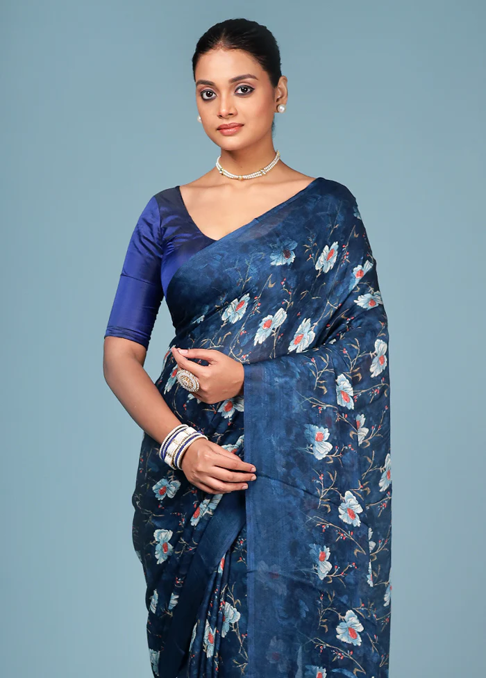 Multicolor Chiffon Silk Saree With Blouse Piece
