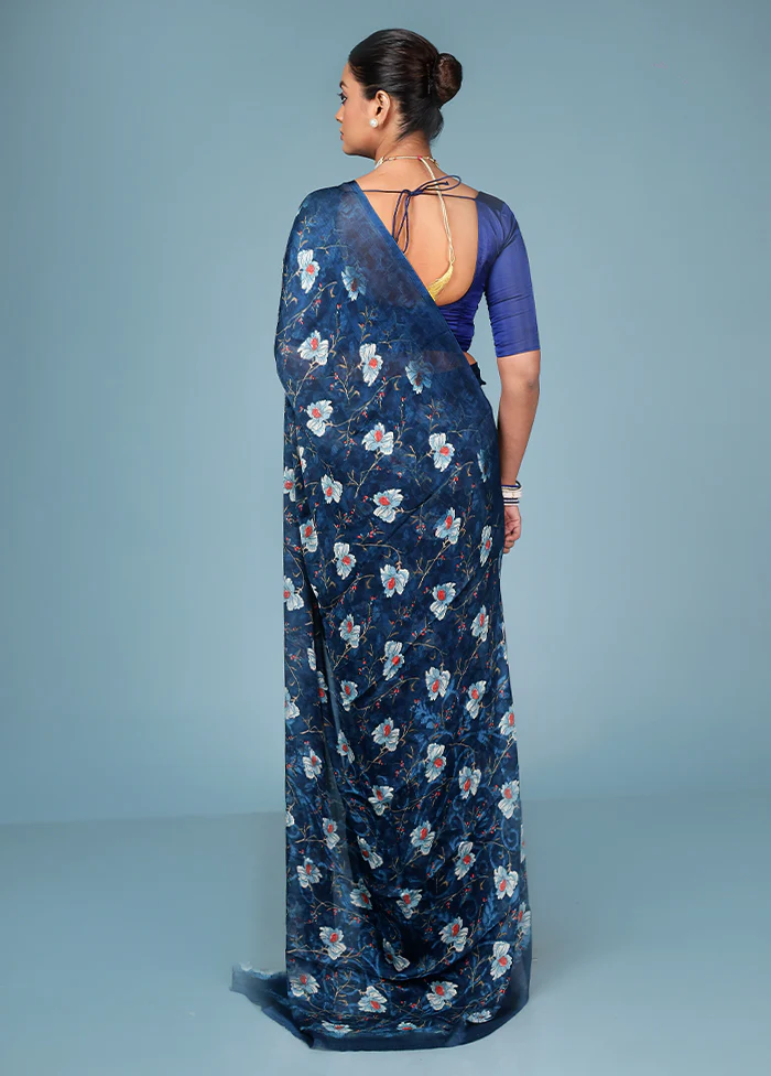Multicolor Chiffon Silk Saree With Blouse Piece - Image 3
