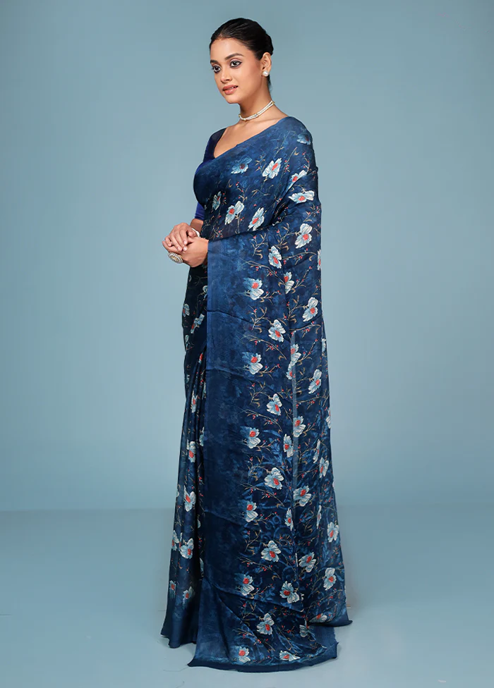 Multicolor Chiffon Silk Saree With Blouse Piece - Image 4