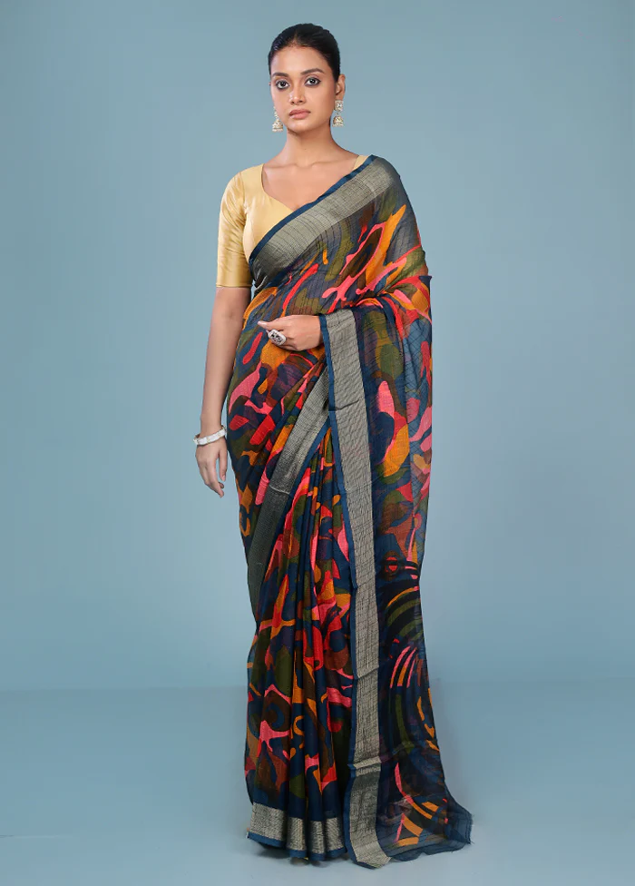 Multicolor Chiffon Silk Saree With Blouse Piece - Image 2