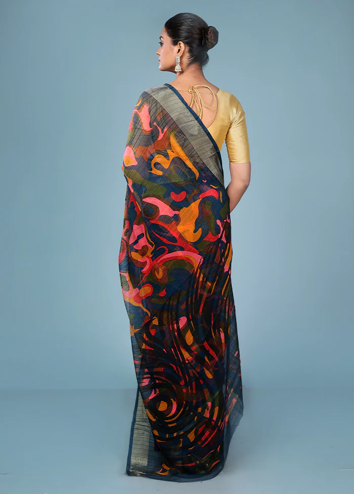 Multicolor Chiffon Silk Saree With Blouse Piece - Image 3
