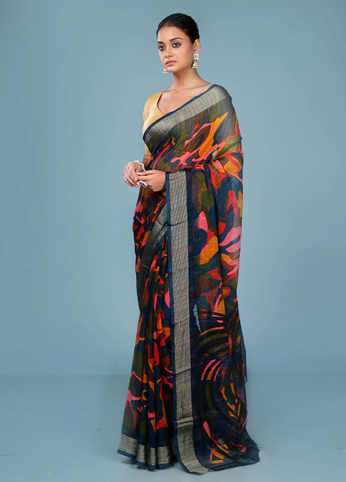 Multicolor Chiffon Silk Saree With Blouse Piece - Image 4