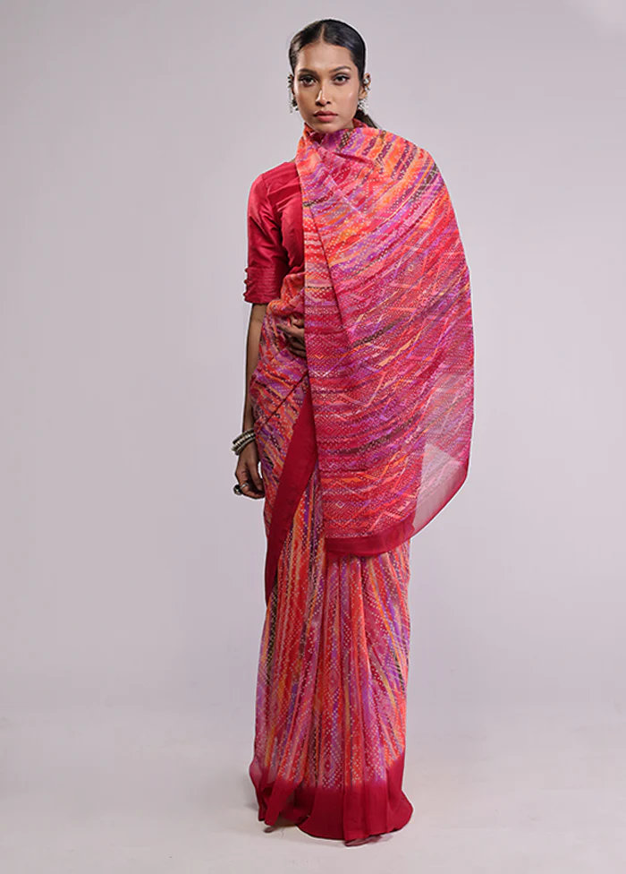 Pink Chiffon Silk Saree With Blouse Piece - Image 2