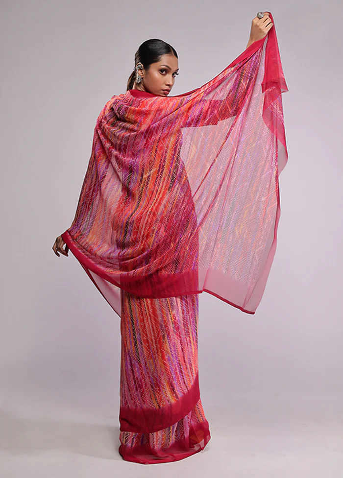 Pink Chiffon Silk Saree With Blouse Piece - Image 3