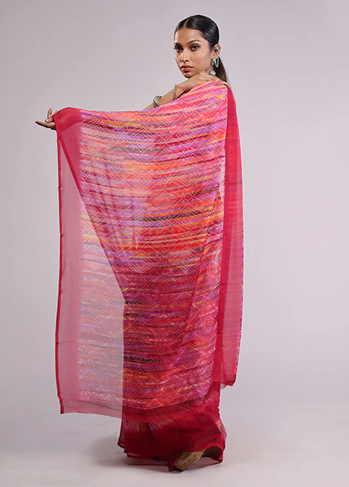Pink Chiffon Silk Saree With Blouse Piece - Image 4