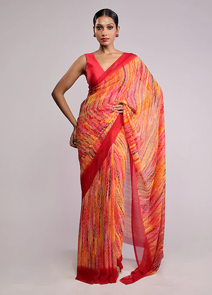 Yellow Chiffon Silk Saree With Blouse Piece - Image 2