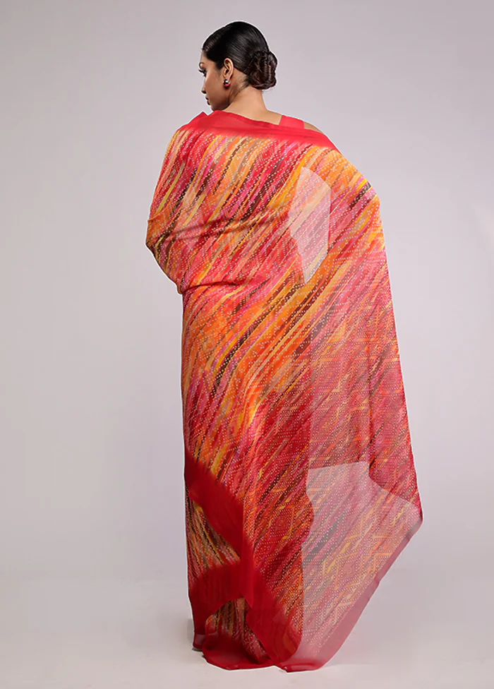 Yellow Chiffon Silk Saree With Blouse Piece - Image 3