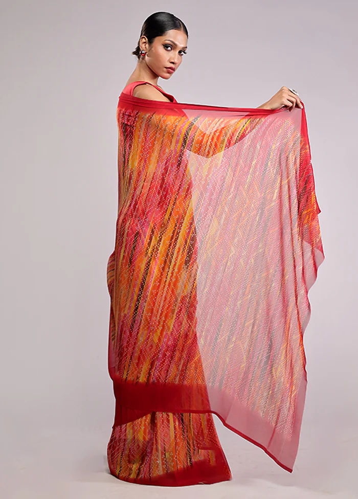 Yellow Chiffon Silk Saree With Blouse Piece - Image 4