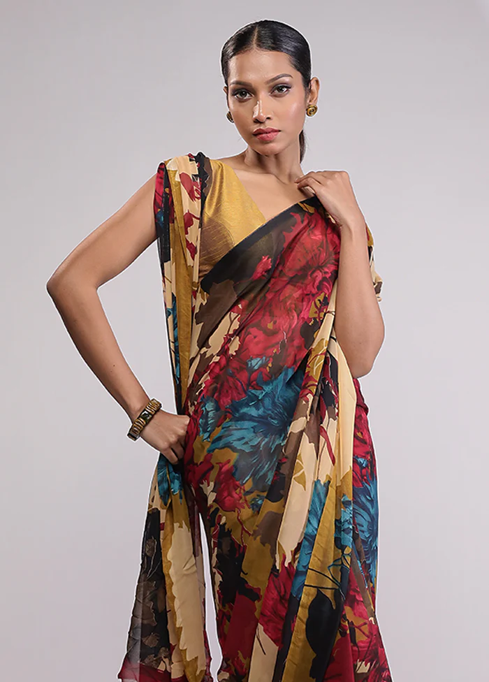 Red Chiffon Silk Saree With Blouse Piece