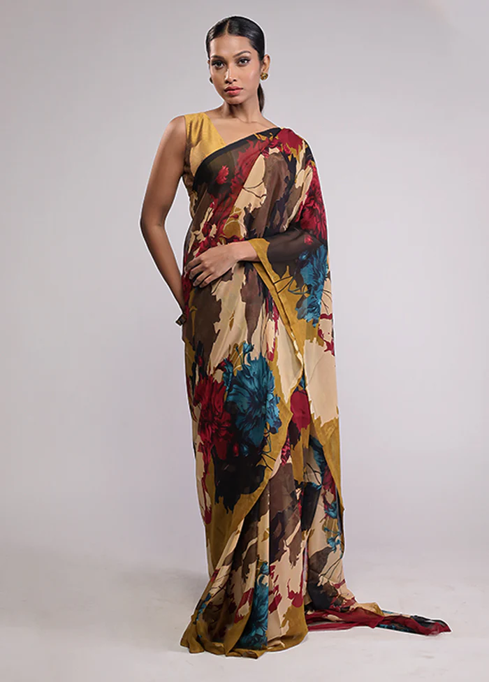 Red Chiffon Silk Saree With Blouse Piece - Image 2