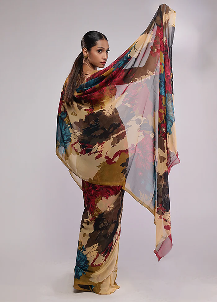 Red Chiffon Silk Saree With Blouse Piece - Image 3