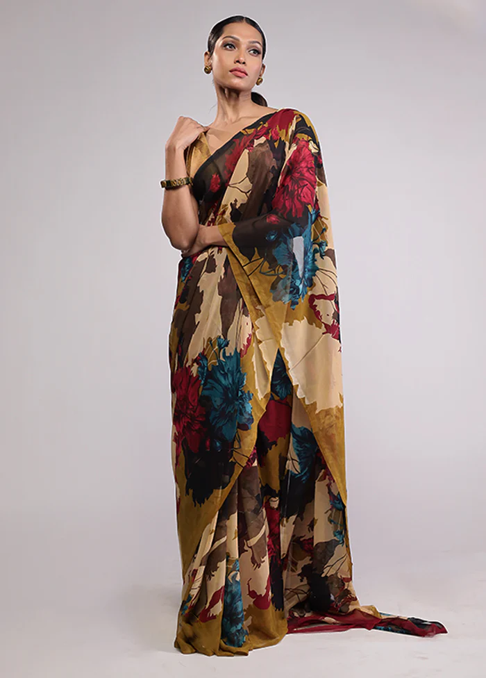 Red Chiffon Silk Saree With Blouse Piece - Image 4