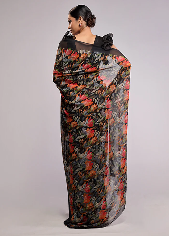 Black Chiffon Silk Saree With Blouse Piece - Image 3