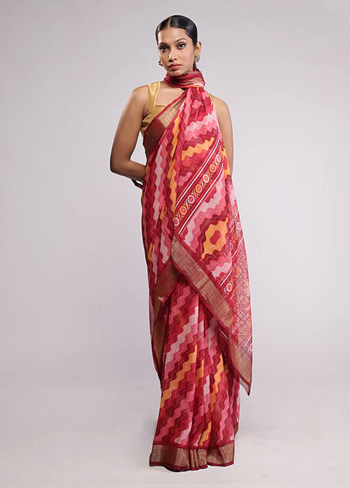 Pink Chiffon Silk Saree With Blouse Piece - Image 2