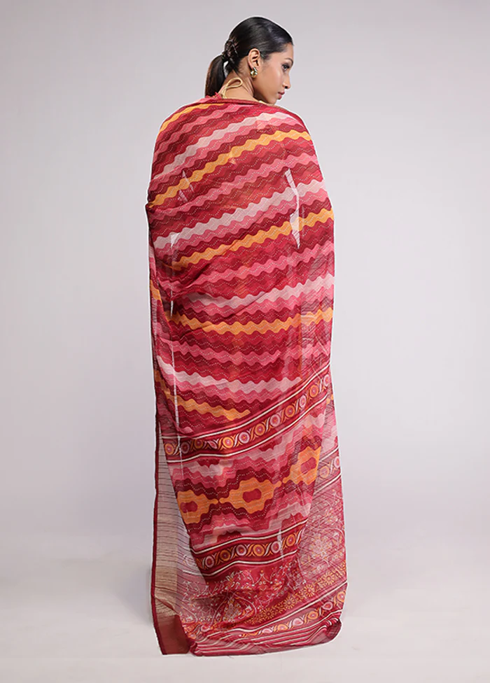Pink Chiffon Silk Saree With Blouse Piece - Image 3