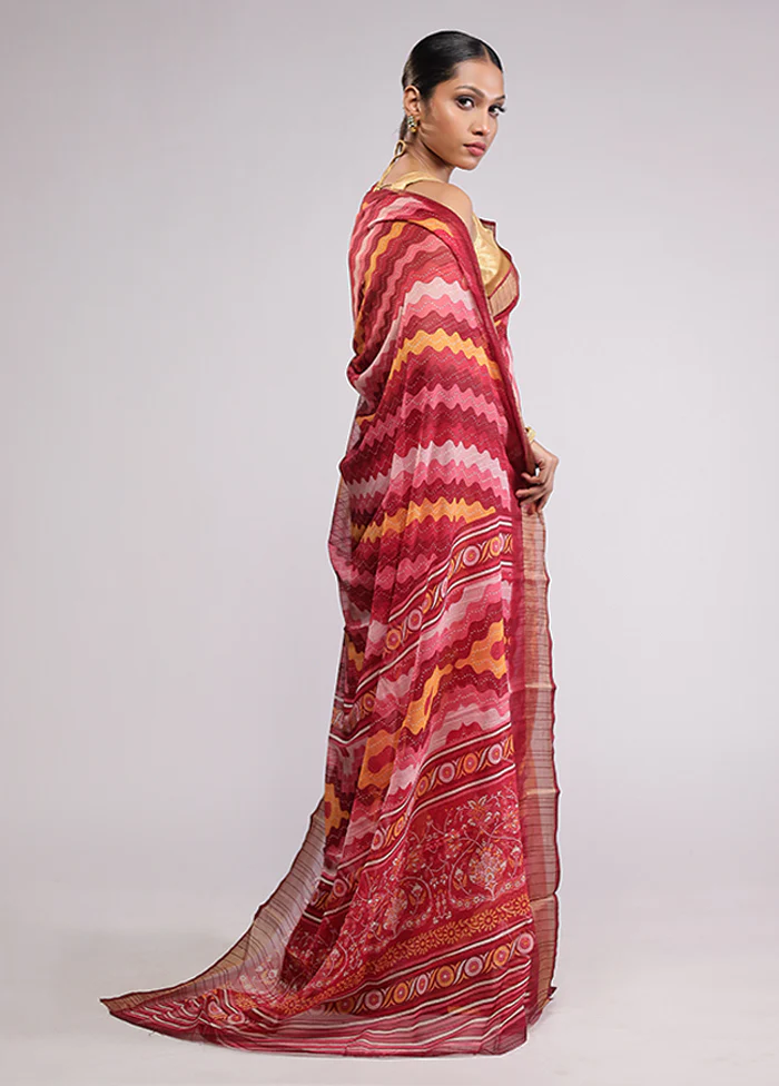 Pink Chiffon Silk Saree With Blouse Piece - Image 4