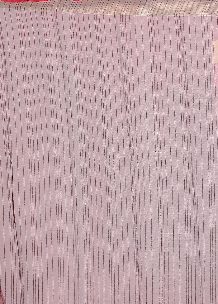 Pink Chiffon Silk Saree With Blouse Piece - Image 5