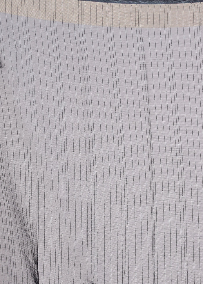 Grey Chiffon Silk Saree With Blouse Piece - Image 5