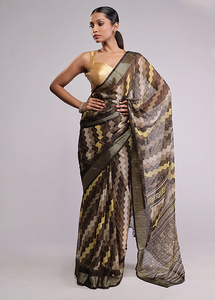 Brown Chiffon Silk Saree With Blouse Piece - Image 2