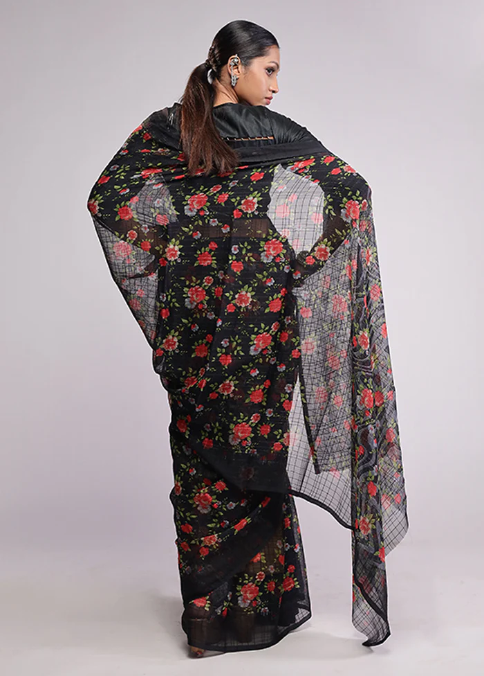 Black Chiffon Silk Saree With Blouse Piece - Image 3