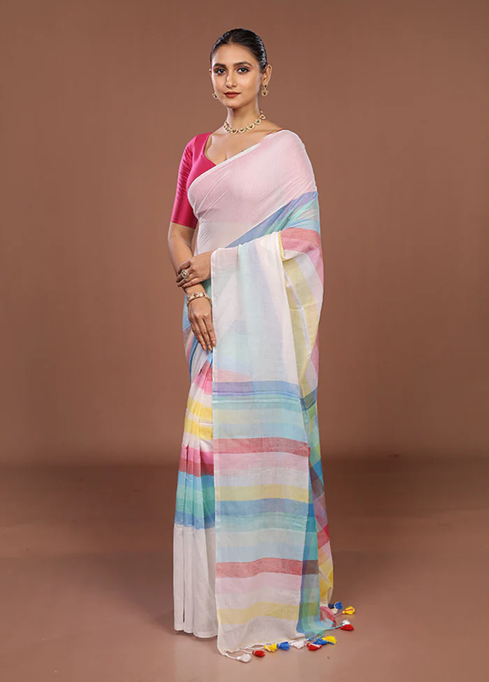 Multicolor Cotton Saree With Blouse Piece - Image 4