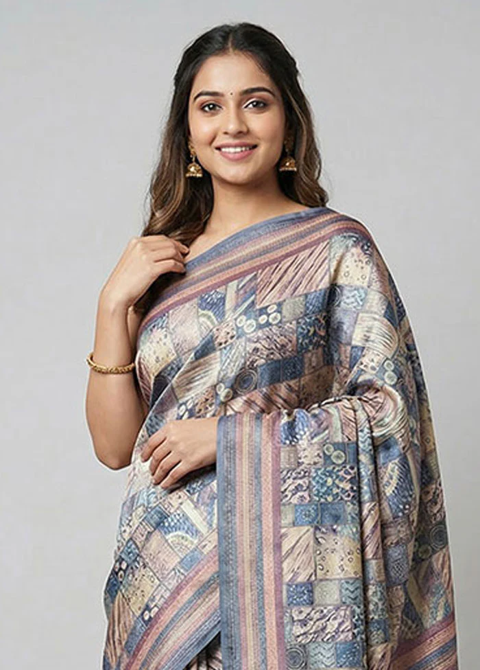 Multicolor Dupion Silk Saree With Blouse Piece - Image 2