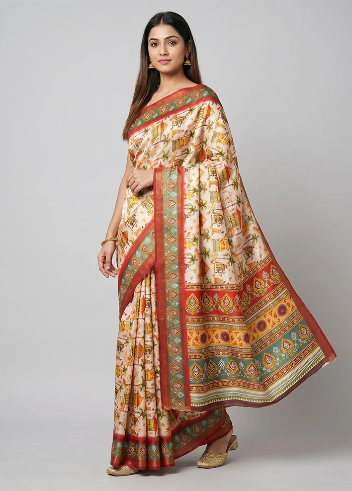 Multicolor Dupion Silk Saree With Blouse Piece