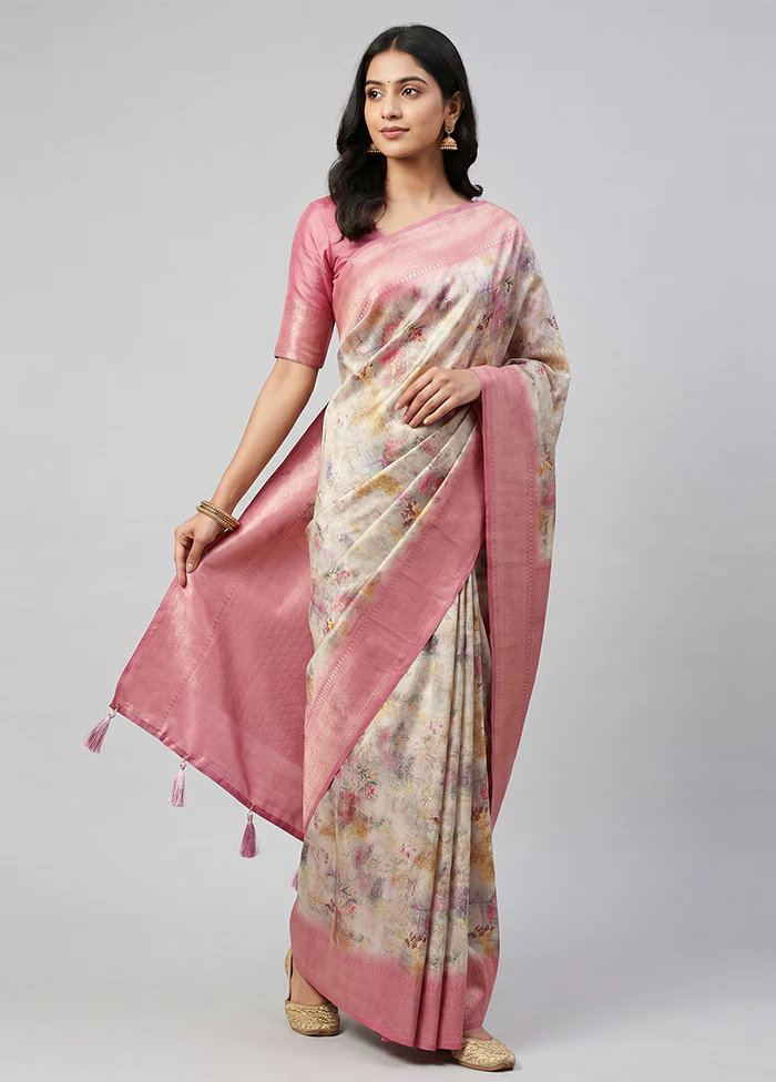 Multicolor Dupion Silk Saree With Blouse Piece