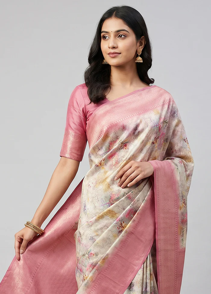 Multicolor Dupion Silk Saree With Blouse Piece - Image 2