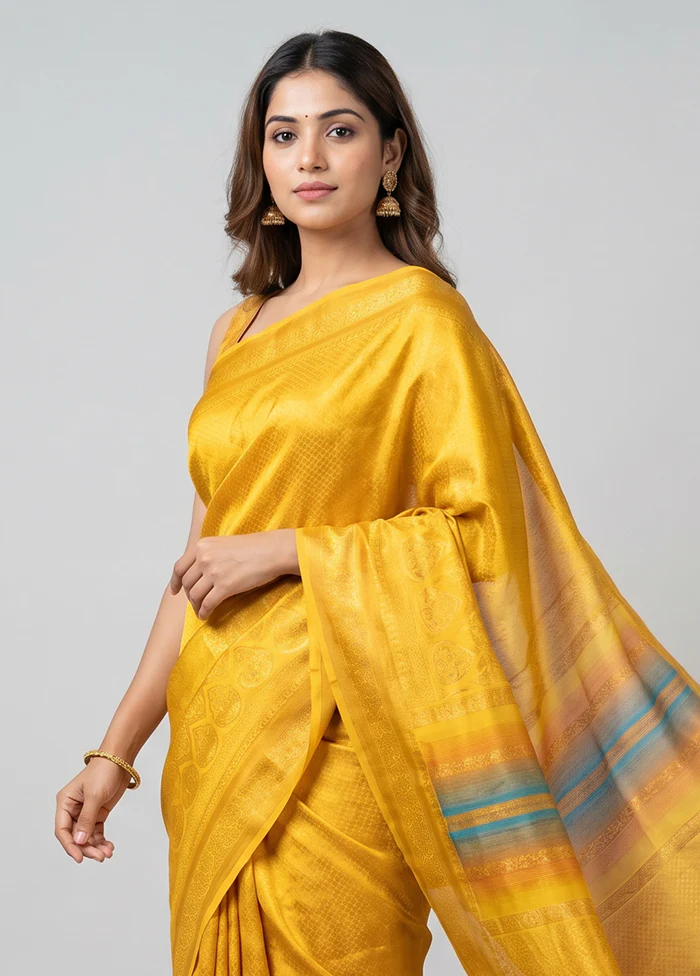 Multicolor Dupion Silk Saree With Blouse Piece - Image 2