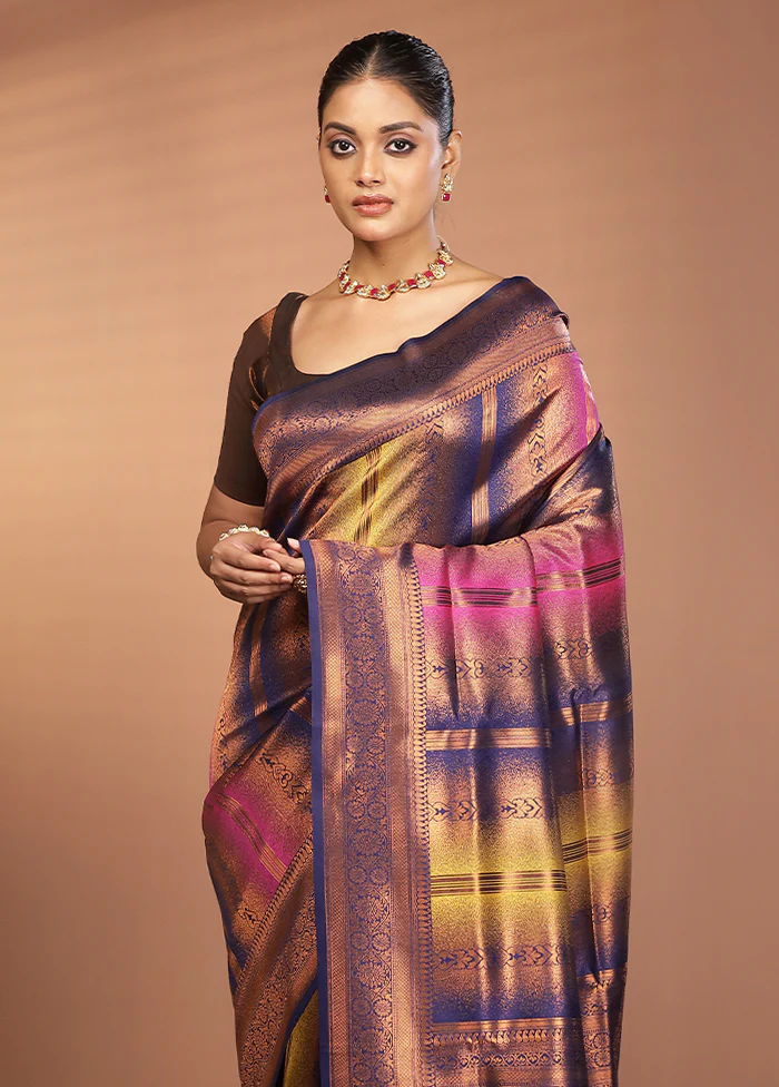 Multicolor Dupion Silk Saree With Blouse Piece